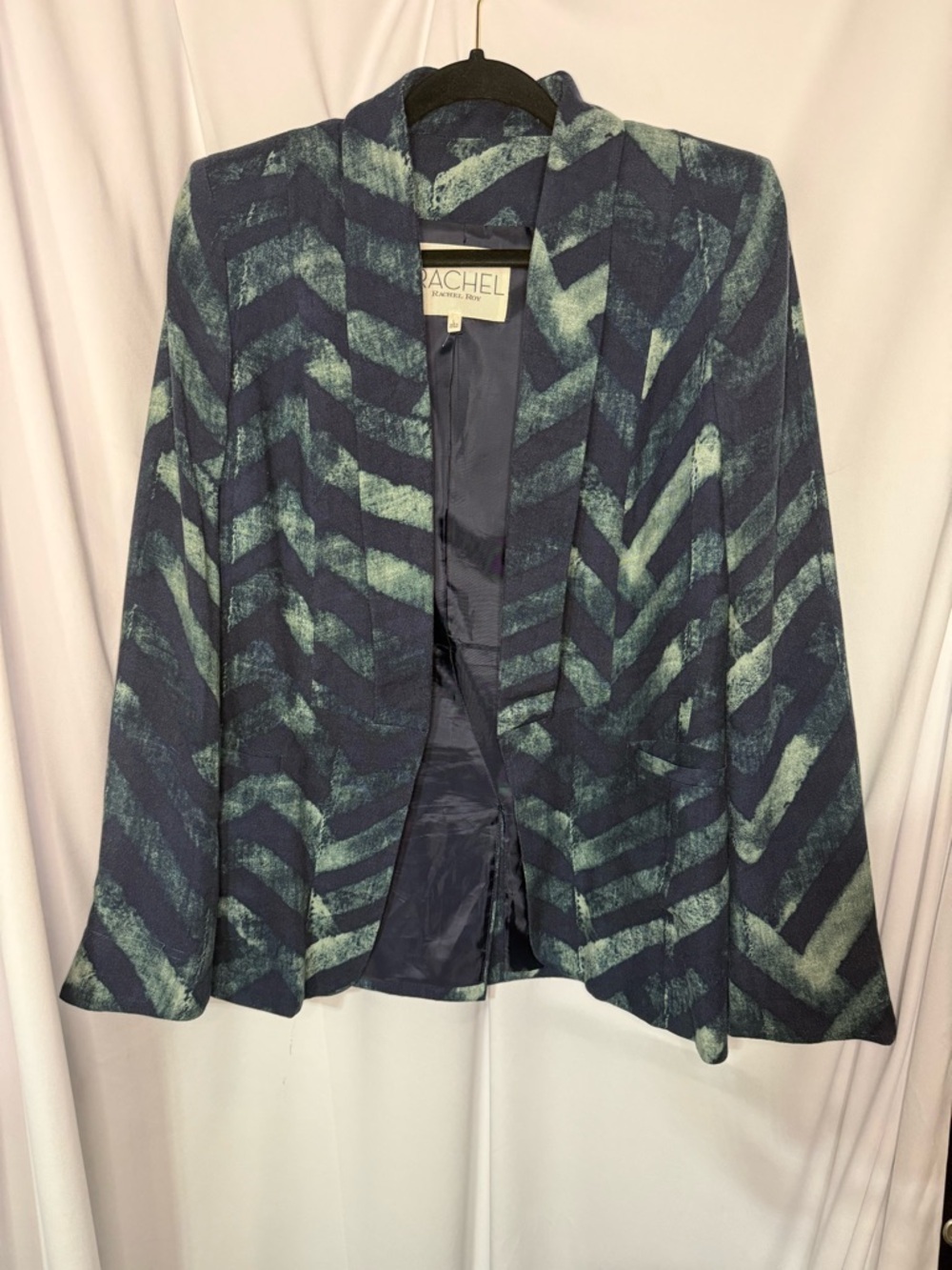 RACHEL Rachel Roy Navy and Teal Chevron Blazer